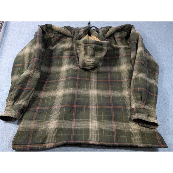 Wolverine Mens Sherpa Lined Hooded Flannel Shirt Jacket Plaid Green Large - Picture 8 of 11